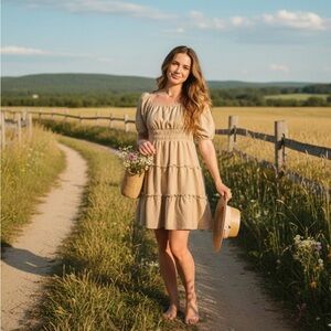 Lily Rose Tan Tiered women dress
